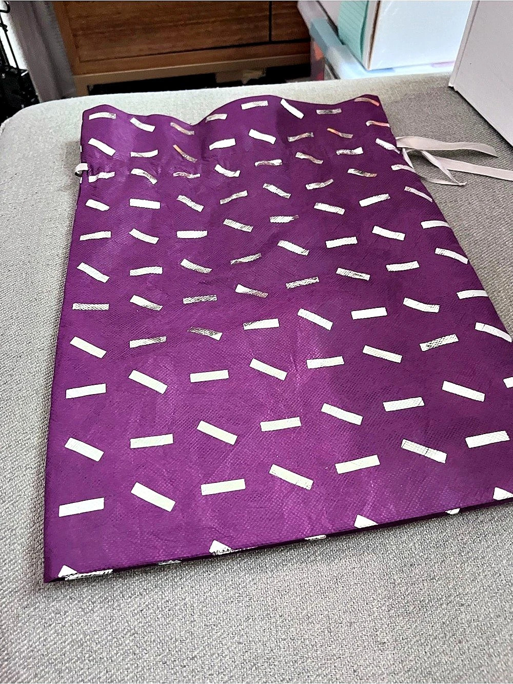 Large Purple & Silver Metallic Festive Drawstring Gift Bag - 14.5" Width